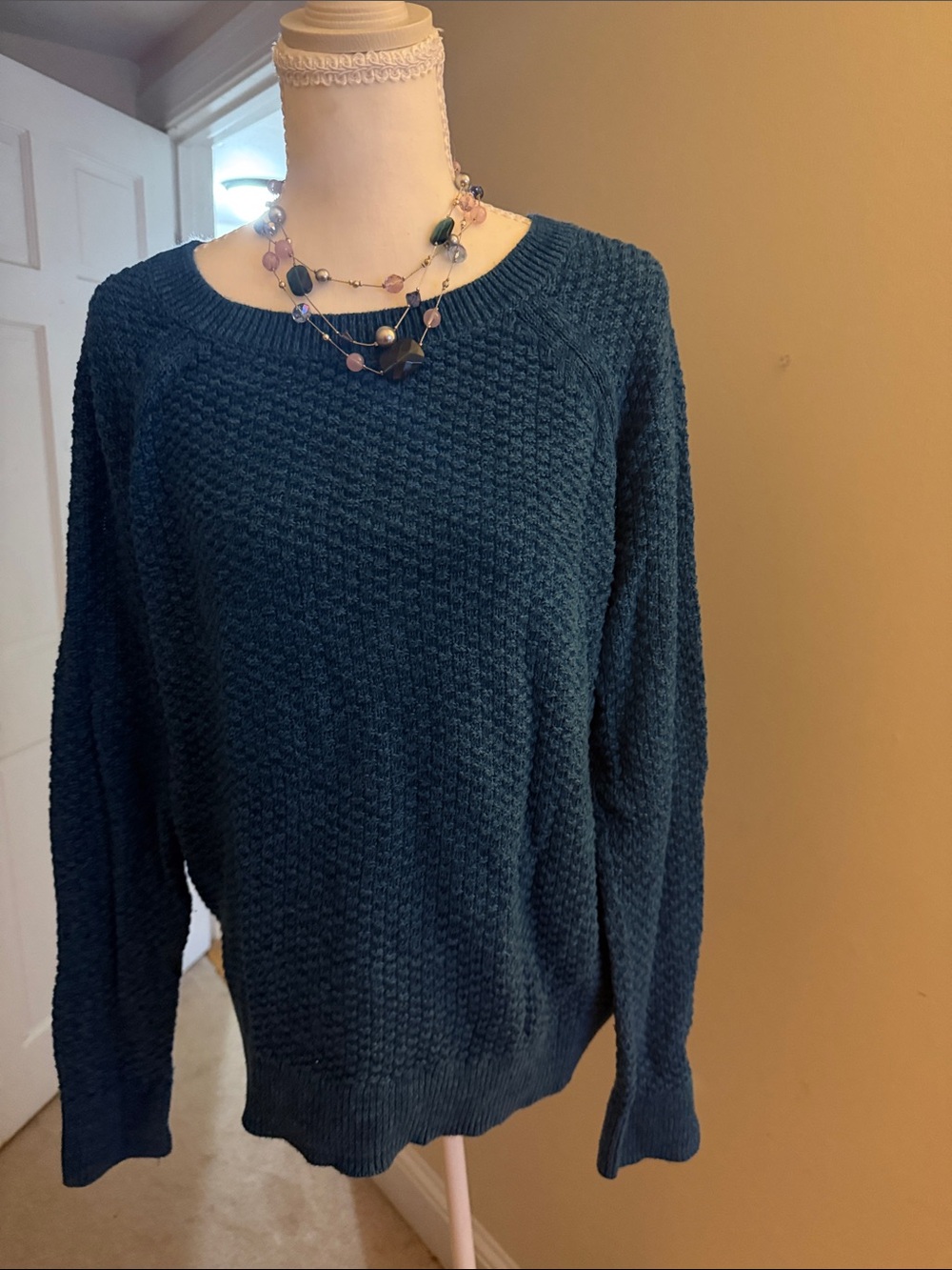 GAP Teal Textured Crewneck Sweater